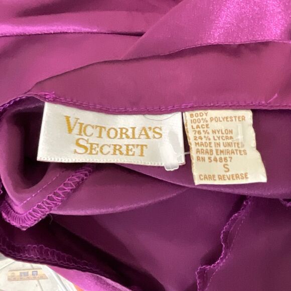 VTG Gold Label Victoria Secret Maxi Satin Liquid lace slip Dress S Purple Fairy - Picture 5 of 12